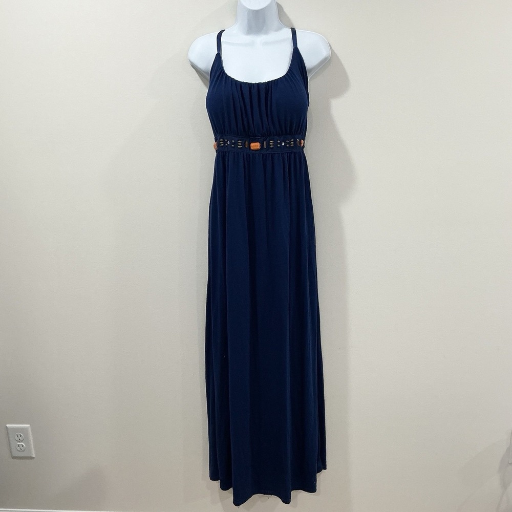 Allison Brittney BOHO Maxi Dress Womens XL Blue Embellished Sleeveless Vacation